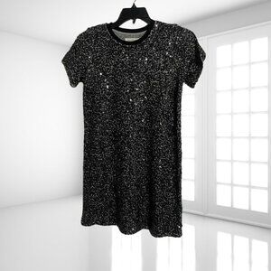 Nordstrom Treasure & Bond Sequin T-Shirt Dress Black Silver Sparkle XL 14/16 NWT